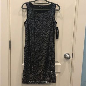 Black and Silver sequence animal print dress